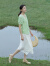 茵曼自然凉·小凉衫法式短袖衬衣女2023年夏新款方领泡泡袖白上衣 水绿色 S