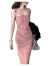 季法思2024新款小个子粉色吊带连衣裙长短款收腰长裙子气质性感包臀裙 粉色长款 S(建议95斤以下)