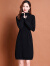 梵蒂沃（FANDIWO）品牌长袖针织连衣裙女秋冬季新款时尚毛衣打底裙子 深蓝色 M