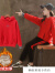 迪士尼（Disney）女童套装秋冬装新款中大儿童衣服3-14岁小女孩加绒加厚卫衣两件套 红色(套装加绒) 120码