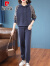 皮尔卡丹2024新款妈运动服卫衣套装40岁50中年老年女春秋季休闲针织两件套 灰蓝色 3XL (建议135-145斤 高品质)