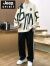 吉普（JEEP）运动服男套装春秋季新款潮牌休闲圆领卫衣T长袖T恤男士穿搭一整套 8032黑色上衣 M (约90-120斤可穿)
