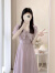 妍莉芬（yanlifen）紫色连衣裙女装2023年夏季新款荷叶边仙女裙法式V领收腰显瘦长裙 连衣裙 XL 【120-135斤】