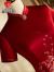 皮尔卡丹（pierre cardin）红色旗袍2023年新款夏季敬酒服新娘订婚结婚礼服妈喜婆婆婚宴装 酒红色(余香) M