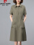 皮尔卡丹（pierre cardin）品牌棉麻连衣裙新款2024夏季气质阔太太妈ma亚麻女装薄款裙子 绿色 M(95-115左右)
