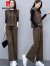 皮尔卡丹时尚套装春季新款马甲三件套女韩版长袖卫衣大码休闲运动套装女针 咖啡色 三件套 L 100115斤
