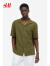 H&M男装上衣春季标准版型细棉布古巴领衬衫1158017 黑色 175/100