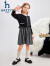 哈吉斯（HAZZYS）品牌童装女童连衣裙冬新品舒适弹力圆领撞色简约甜美长袖裙 钻石黑 120