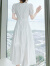 皮尔卡丹（pierre cardin）连衣裙女2024夏季新款时尚女装气质V领收腰显瘦中长款短袖裙子女 白色 L   建议106-115斤