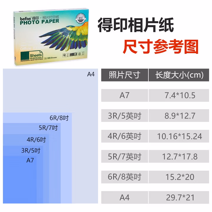 得印（befon）A4 高光面照片纸 RC防水速干 260g 喷墨打印机照片相纸