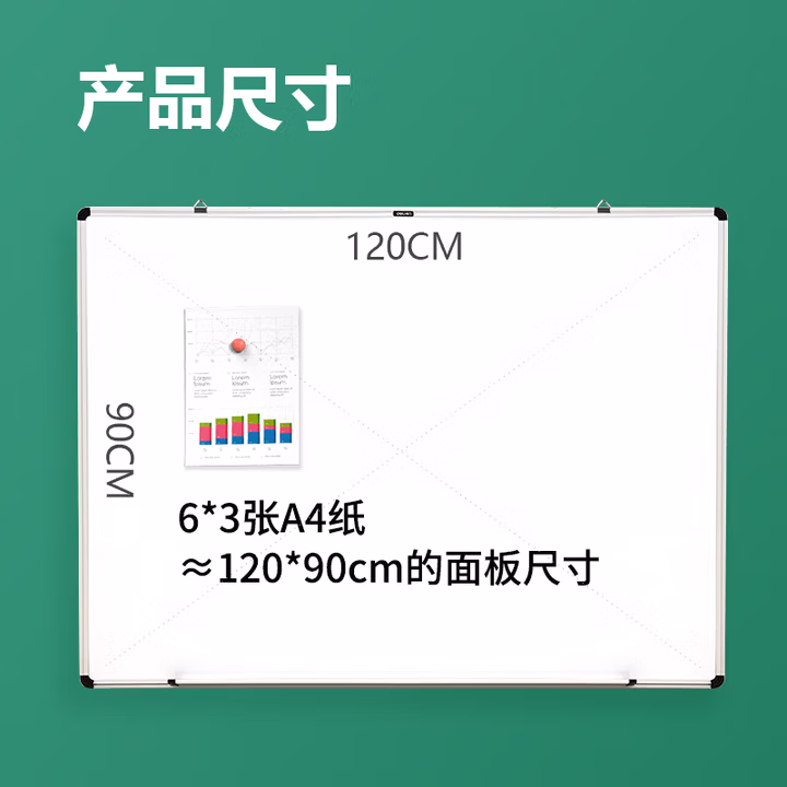 得力白板写字板 黑板家用90*120cm 实心纤维板芯 磁性办公教学白板悬挂白板