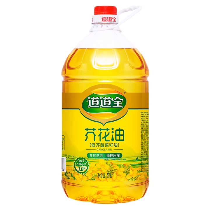 道道全菜籽油 食用油 芥花油(低芥酸菜籽油) 物理压榨非转基因 5L*1桶