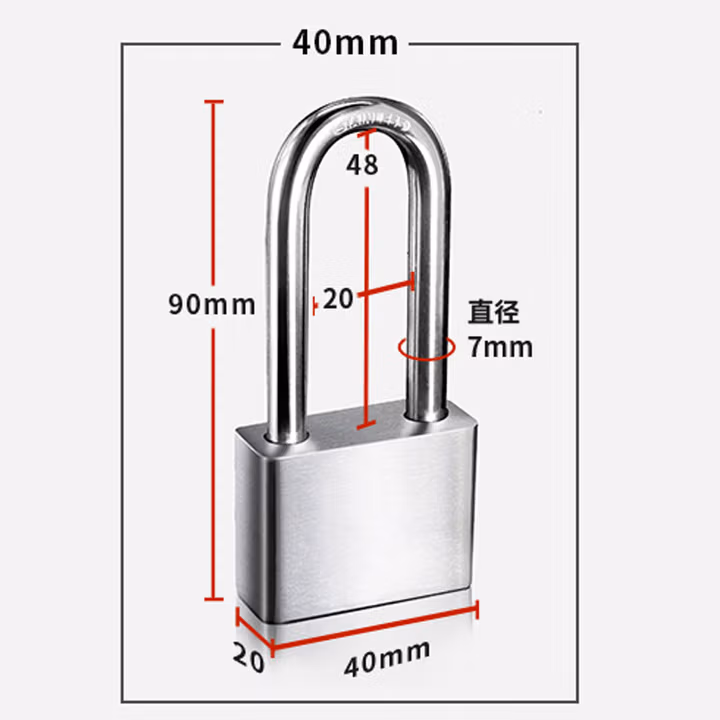 百金顿 304不锈钢挂锁 40mm长梁通开锁 户外仓库车厢大门电力表箱通用锁 防