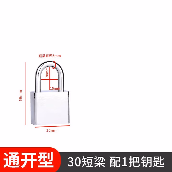 庆工挂锁通开锁通用锁具门锁不锈钢锁子宿舍柜子一把钥匙开多小号锁头 30mm短梁【