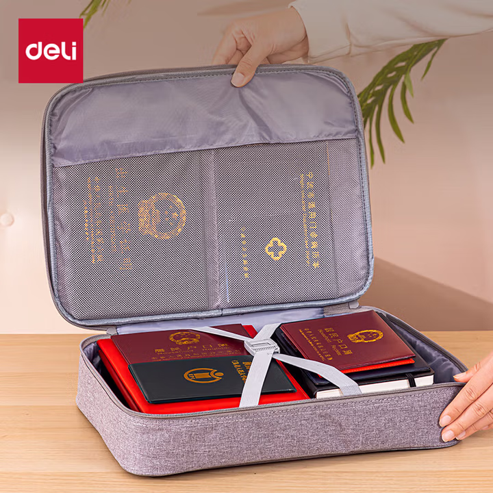 得力(deli)防水防尘证件收纳包 家用大容量多功能文件袋 内置PP隔板 单层 
