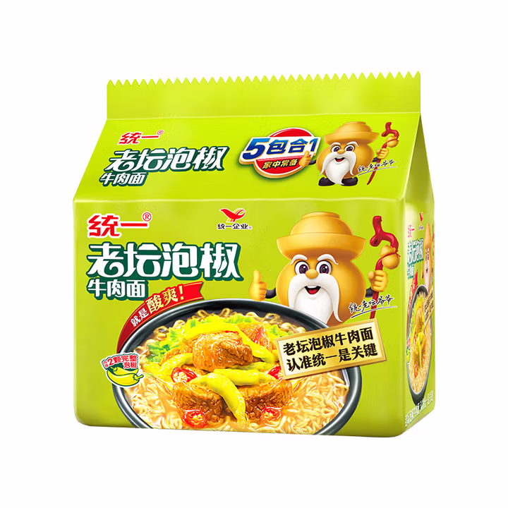 统一老坛泡椒牛肉面 袋装 104g*5袋 五连包 传统老坛地道泡制速食泡面