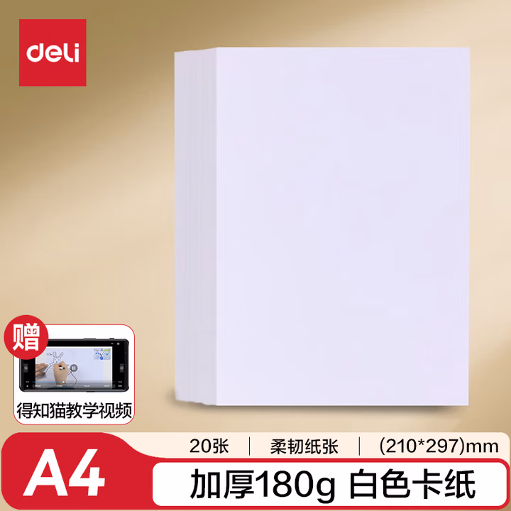 得力（deli）【老师推荐】白色A4卡纸 20张/袋 180g加厚手工剪纸卡纸 