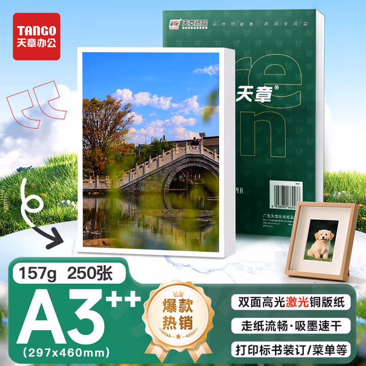 天章（TANGO）A3铜版纸 彩激纸双面高光名片纸铜板纸双面光面相纸157g 5