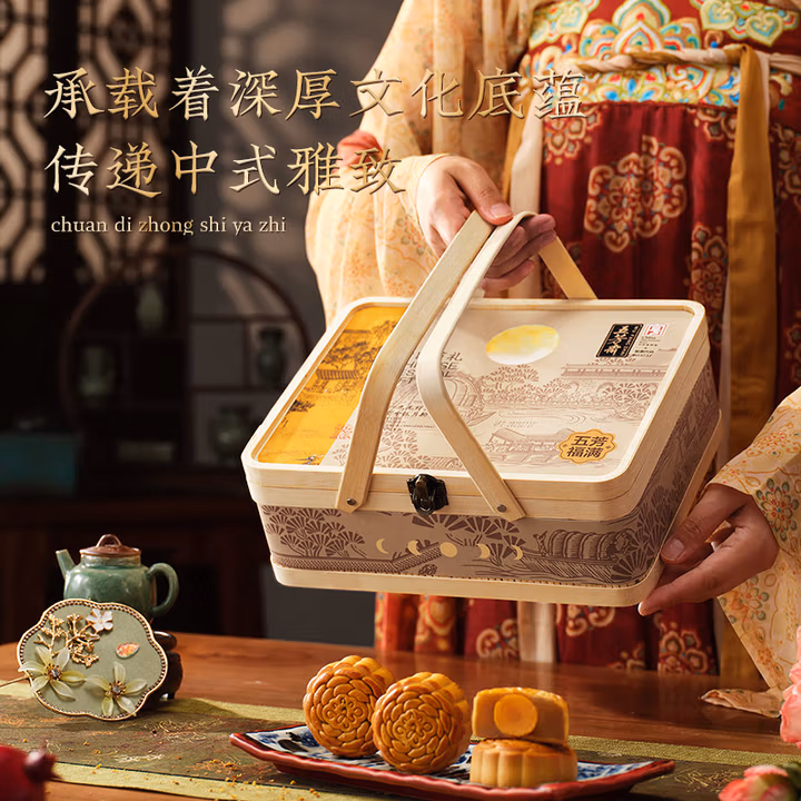 五芳斋 五芳福满 月饼礼盒 竹篮款 8味8只共640g 双重优惠折后￥39.9包邮
