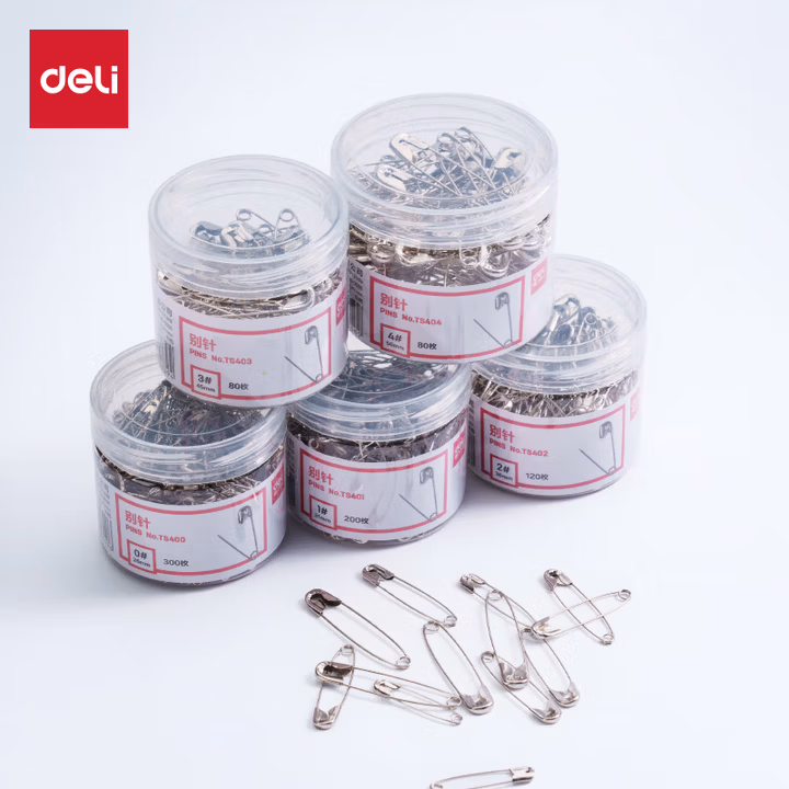 得力（deli）镀镍别针固定衣服曲别针防锈安全固定床单被套老式别针扣 120枚/筒 TS402