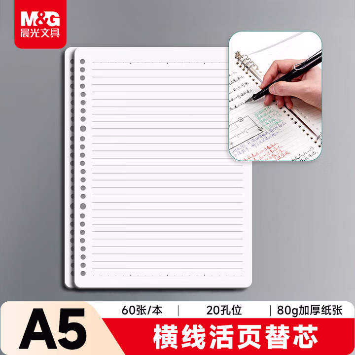 晨光(M&G)文具A5活页本替芯 20孔笔记本本子活页纸60张 考研复习