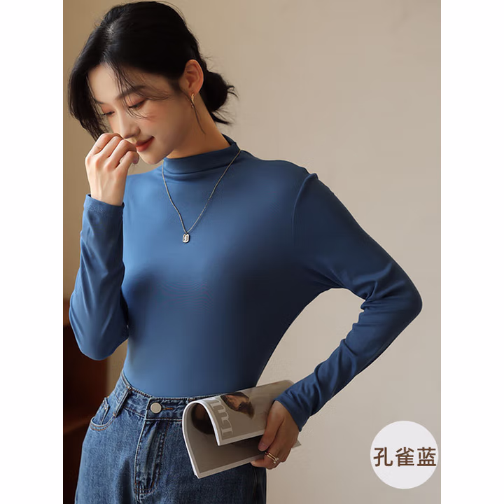 真维斯（Jeanswest）2025春季新款女装纯色百搭温柔简约打底衫半高领长袖GL 咖啡色8900 165/90/L