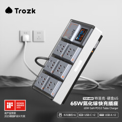 特洛克 （Trozk）朋克电力硬盒65 电竞插座抗电涌6位电脑接线板 桌面快充插线板USB拖线板 电竞白