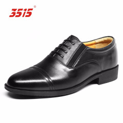 3515纪念版三接头皮鞋大码男鞋休闲商务皮鞋老年男鞋男士皮鞋商务真皮 黑色 42