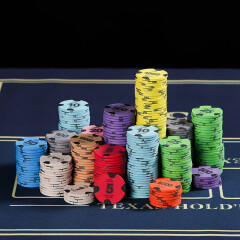 游戏大陆（gameland）POKER雕刻德州扑克陶瓷筹码40mm有数字面值德扑筹码牌币 10片85*53mm方形筹码蓝色无面值
