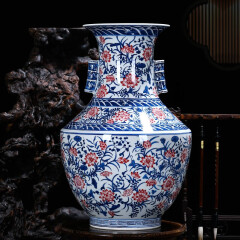 奋行  景德镇陶瓷花瓶摆件手绘仿古青花瓷器大中式客厅家居装饰品工艺品