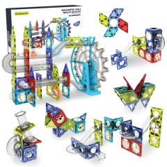 纽奇 摩天轮轨道磁力积木玩具90件套 电动音乐灯光搭滚珠彩窗儿童玩具