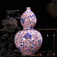奋行  景德镇陶瓷器手工花瓶仿古手绘青花釉里红中式客厅家居装饰品摆件