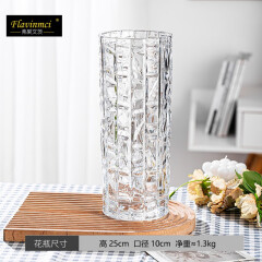 弗莱文茨加厚玻璃花瓶透明直筒花瓶家用客厅富贵竹专用水培水养花器大花瓶 钻雕25cm透明玻璃花瓶
