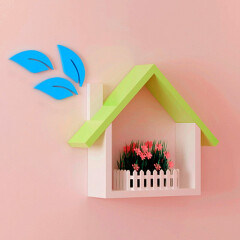 百目源 墙上置物架创意小房子背景现代简约墙装饰架隔板墙面格子置物架 绿色单屋一个