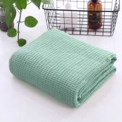 图强 纯棉华夫格盖毯单双人毛巾被午睡空调毯家用儿童成人沙发毯床毯 绿色 105*150cm