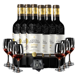 法国原瓶进口法定产区朗格多克AOC红酒 CAZEAU COMTESSE伯爵城堡干红葡萄酒 6支装配酒杯