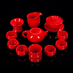 贰号（ERHAO）/陈清宜手工中国红釉茶具套装功夫茶具套组婚庆礼品瓷红色茶具