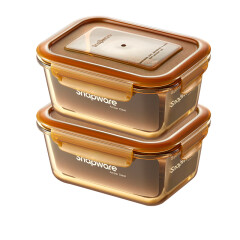 康宁（VISIONS）琥珀色800ml保鲜盒2件组耐热玻璃饭盒加深冰箱收纳储物便当餐盒