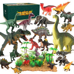 勾勾手 儿童玩具恐龙玩具仿真模型男孩霸王龙野生动物套装12只装+32场景