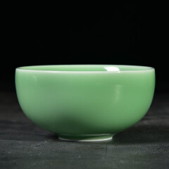 涵青堂 单个简约创意家用陶瓷碗中式餐具甜品碗日式蒸蛋碗龙泉青瓷饭碗 梅子青素面