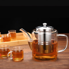 铭润茶壶茶杯套装加厚耐热玻璃耐高温不锈钢过滤茶壶家用功夫茶具 650毫升单壶+6个杯子（MRB-58D85）