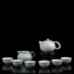 圣炎美人西施8头台湾汝窑茶具套装开片整套汝瓷功夫茶具陶瓷 月白色