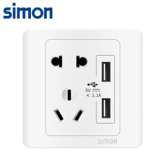 西蒙(SIMON) 开关插座面板 C3系列 五孔带双USB插座 86型面板 雪山白色 C36E728