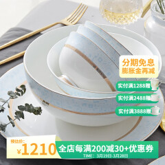 华光骨瓷餐具套装 陶瓷碗套装家用轻奢餐具整套 结婚乔迁礼 圣托里尼 【适用6-8人】 48头