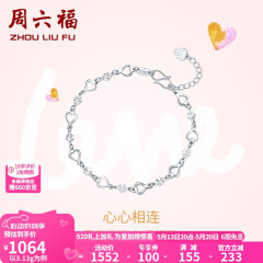 周六福（ZLF）七夕礼物PT950铂金手链女款闪耀百搭心心相连手饰 送女友 16cm+尾链2cm - 3.2g