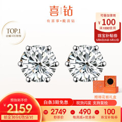 喜钻【现货闪发】钻石耳钉克拉经典皇冠六爪钻石耳饰送女友生日礼物 【现货】铂金共20分/对