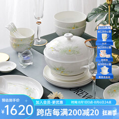 华光国瓷 骨瓷餐具套装 抗菌釉中彩碗盘套装 乔迁之喜高端礼品 白玉兰 白玉兰【抗菌瓷礼盒装】 30头