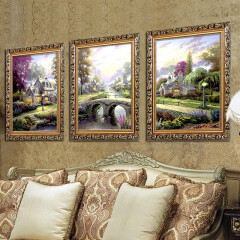 格绿美 美式客厅装饰画欧式油画壁画沙发背景墙画挂画有框画三联风景画 （P811-812-813) 40*50厘米