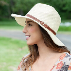 SUNDAY AFTERNOONS美国进口女士时尚爵士皮带防晒太阳遮阳帽编织帽便携UPF50 米白色 均码