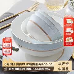 华光国瓷骨瓷餐具套装 轻奢碗盘家用整套 结婚乔迁礼盒 圣托里尼48头 【适用6-8人】 48头 礼盒装